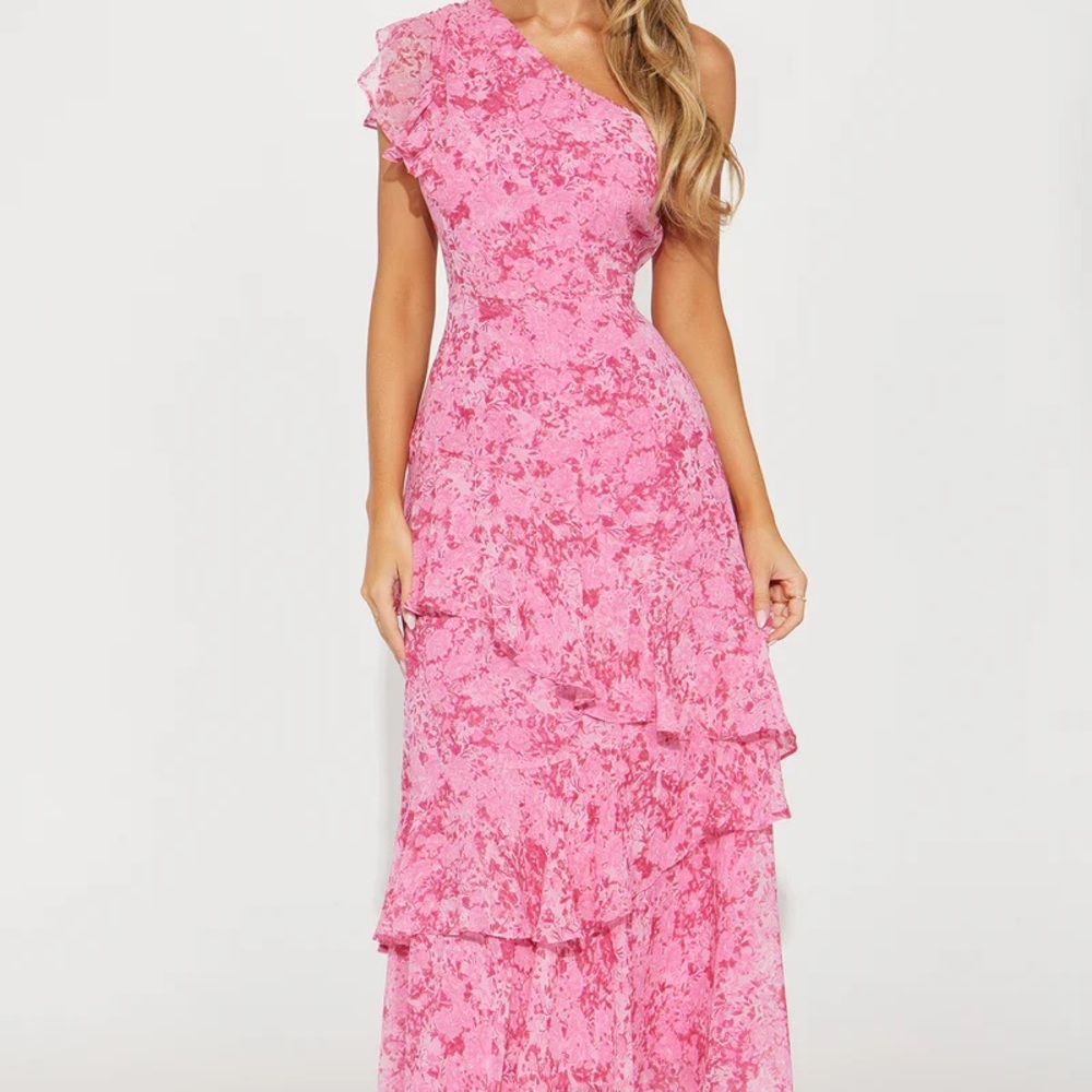 Fashion Nova Pink Floral One-Shoulder Dress| Excellent Condition